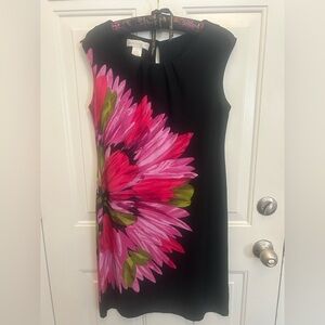 London Times Black Dress with Pink Floral Design